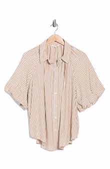 MAX STUDIO Stripe Bubble Sleeve Button-Up Shirt