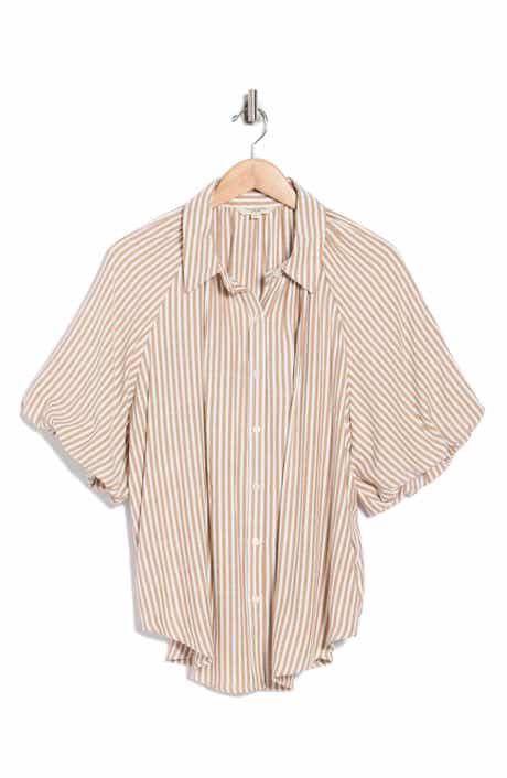 MAX STUDIO Stripe Bubble Sleeve Button-Up Shirt