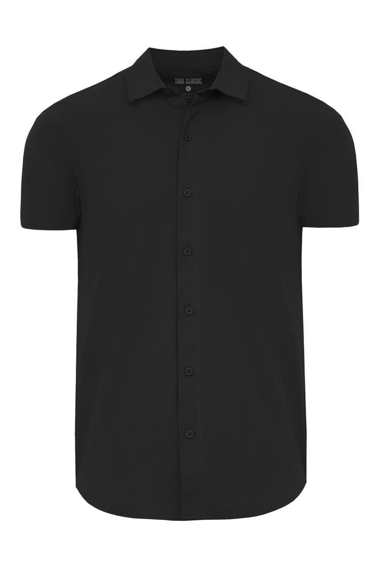 Commuter Slim Fit 4-Way Stretch Short Sleeve Button-Up Shirt, Alternate, color, BLACK