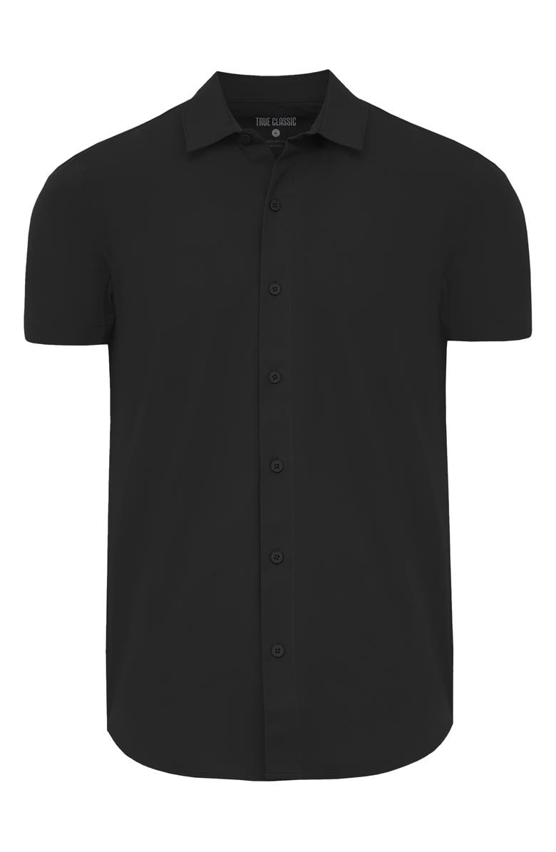 True Classic Commuter Slim Fit 4-Way Stretch Short Sleeve Button-Up Shirt, Alternate, color, Black