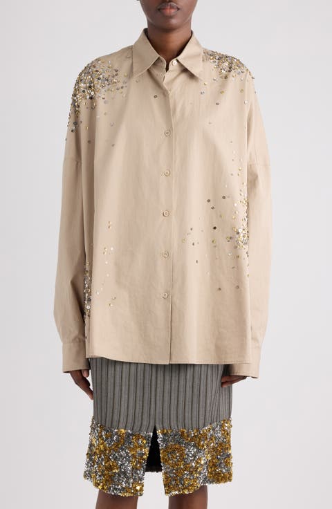 Firework Embroidered Cotton Poplin Button-Up Shirt