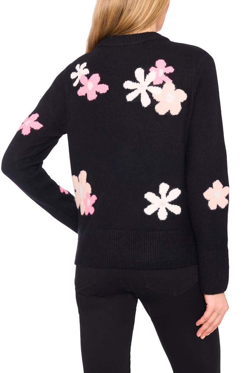 CeCe Floral Crewneck Sweater, Alternate, color, Rich Black