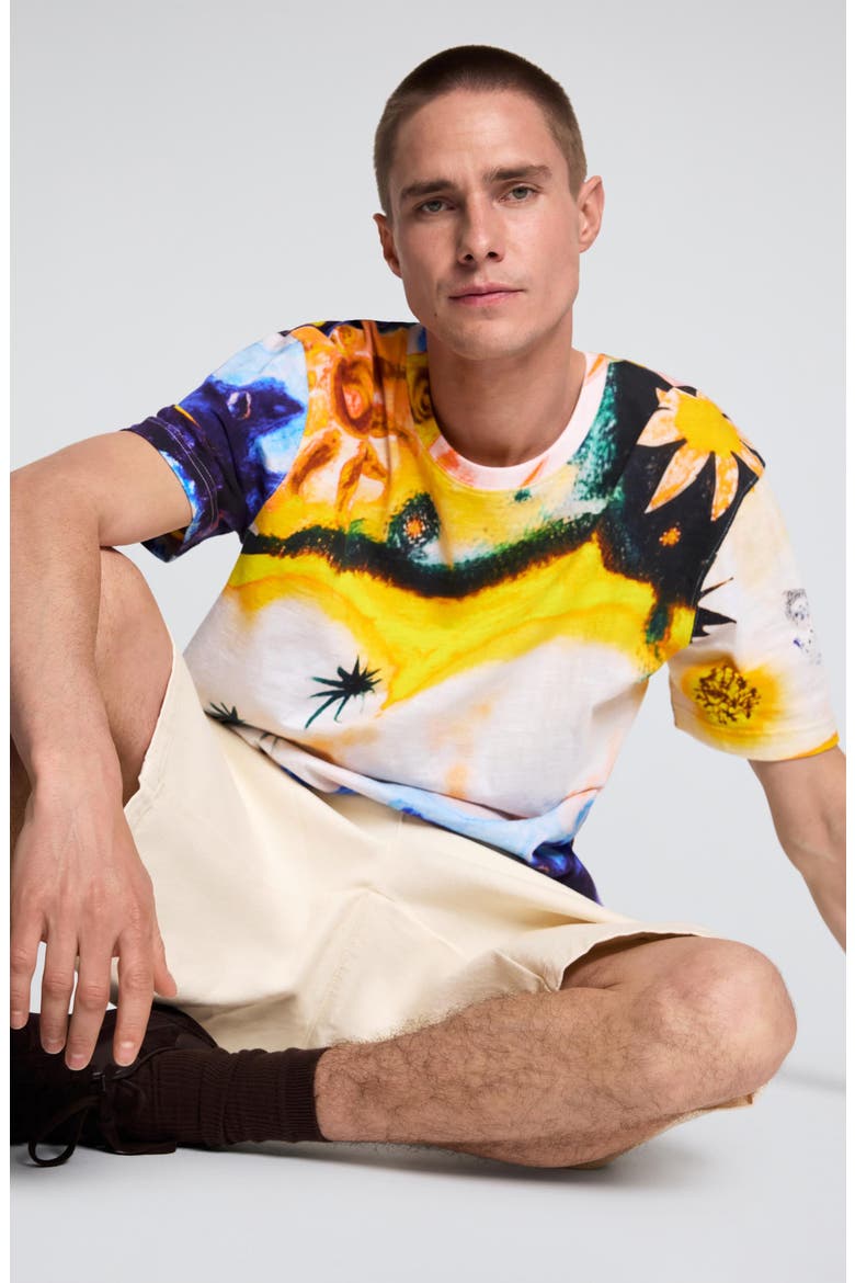 Cosmos Print Cotton T-Shirt, Alternate, color, NAVY BLUE