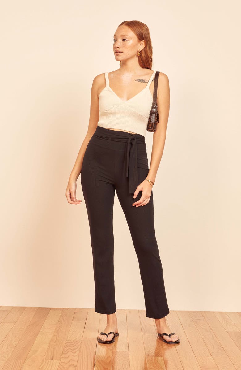 Reformation Kassia Tie Waist Rib Pants, Alternate, color, 