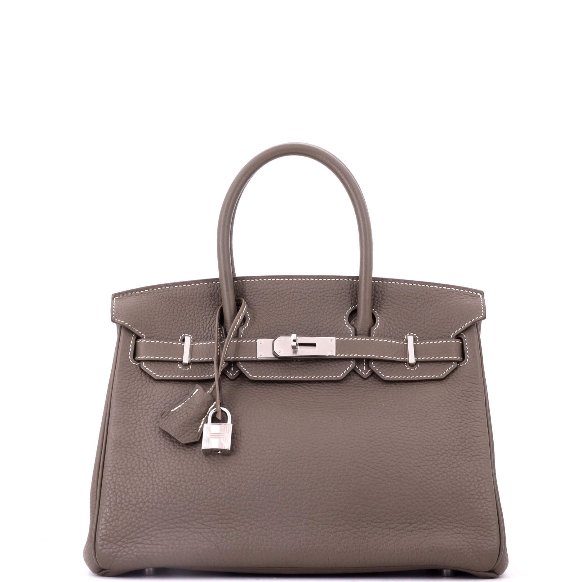 Pre-Owned Hermes Birkin Handbag Grey Clemence with Palladium Hardware 30, Main, color, Etoupe