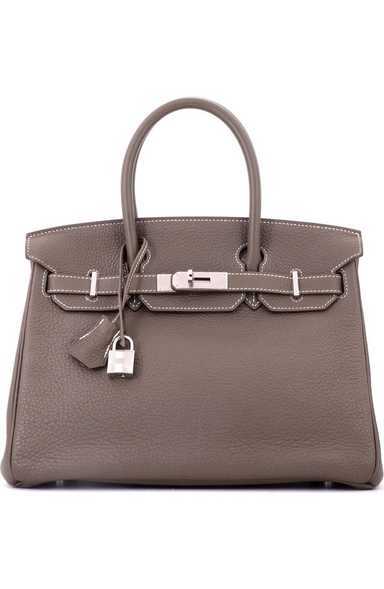 Pre-Owned Hermes Birkin Handbag Grey Clemence with Palladium Hardware 30, Main, color, Etoupe