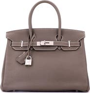 Pre-Owned Hermes Birkin Handbag Grey Clemence with Palladium Hardware 30