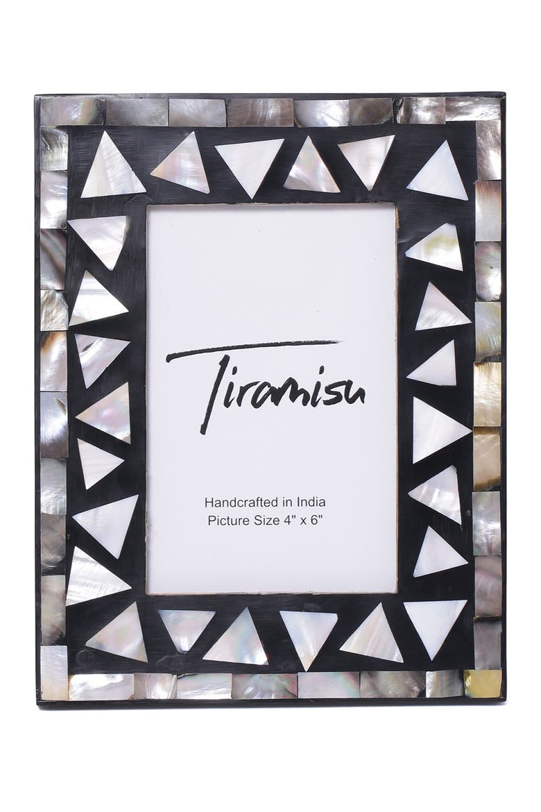 Mother-of-Pearl Picture Frame -Triangle Pattern, Alternate, color, BLACK/ WHITE