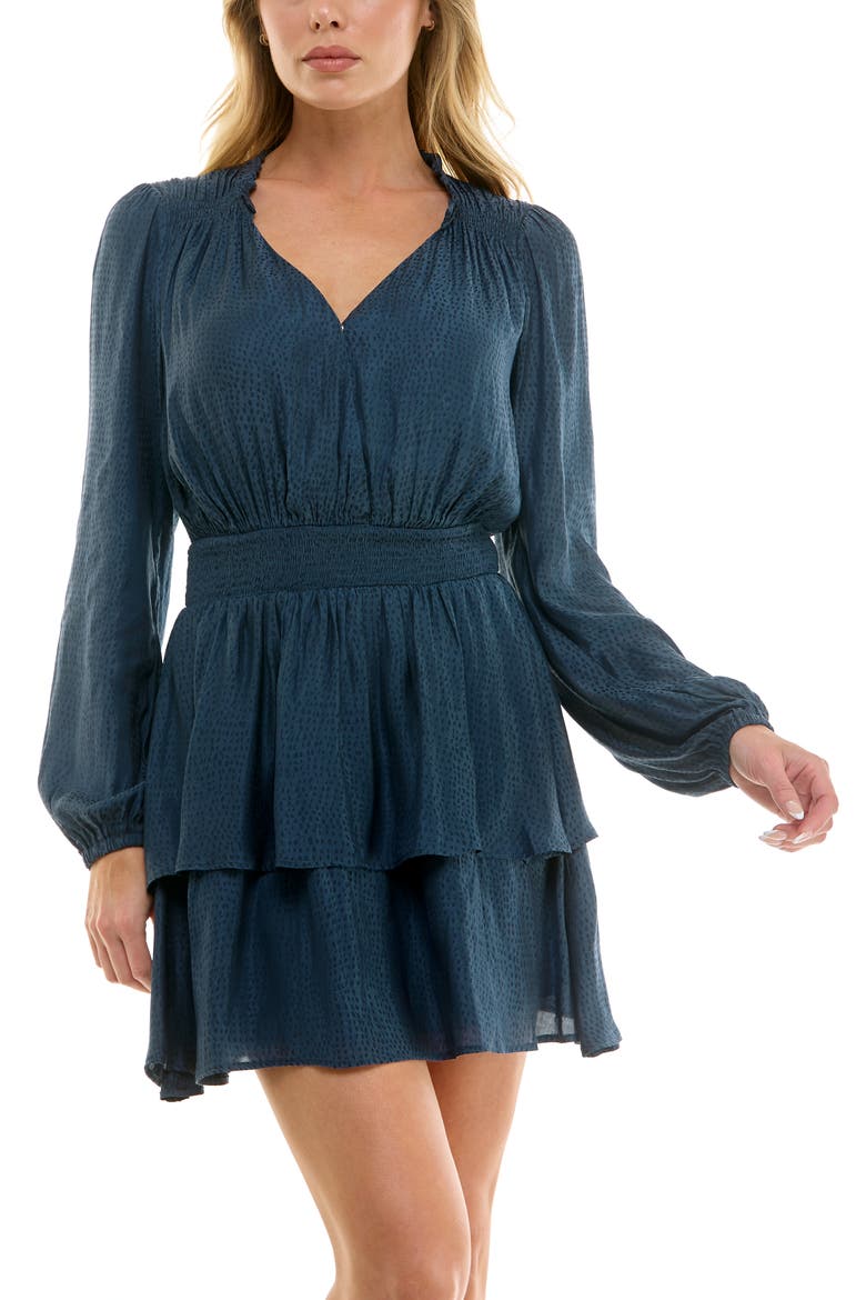 Long Sleeve Smocked Waist Minidress, Alternate, color, NAVY