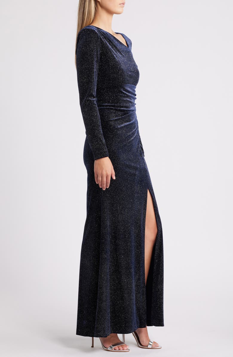 Vince Camuto Metallic Velvet Long Sleeve Gown, Alternate, color, 