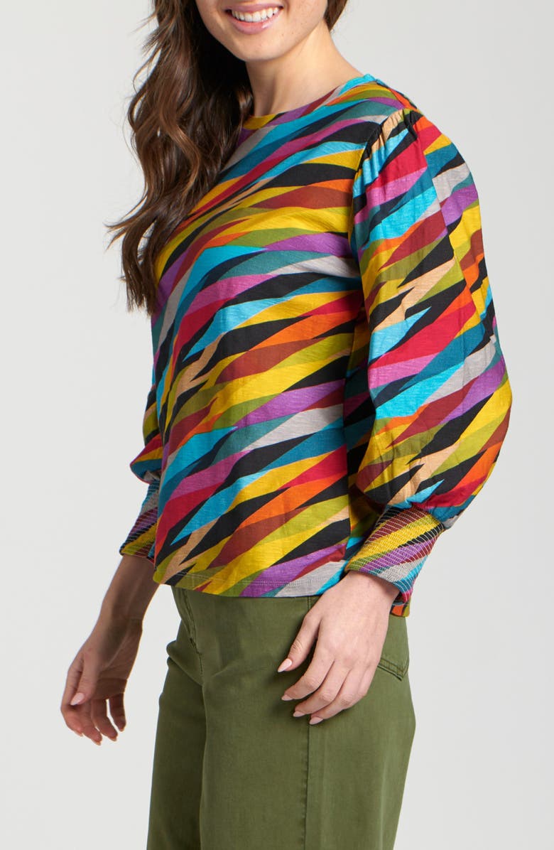 APNY Floral Print Cotton Slub Top, Alternate, color, Turquoise Multi