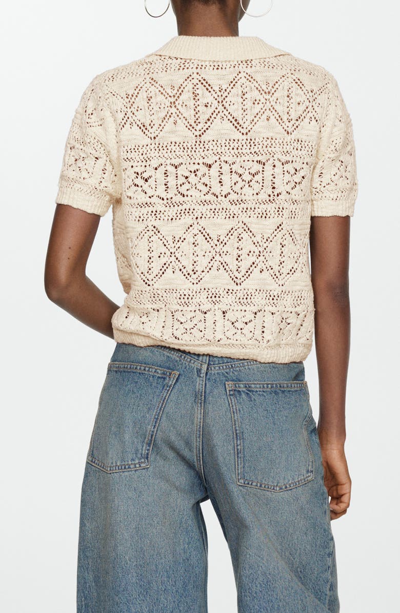 MANGO Maldivas Open Stitch Johnny Collar Cotton Polo Sweater, Alternate, color,