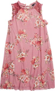 Ava & Yelly AVA AND YELLY Floral Print Mesh Lace Trapeze Dress