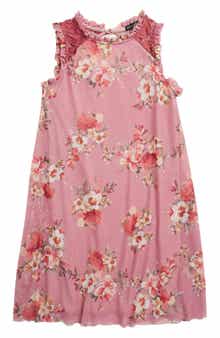 Ava & Yelly AVA AND YELLY Floral Print Mesh Lace Trapeze Dress