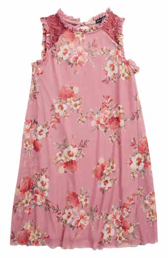 Ava & Yelly AVA AND YELLY Floral Print Mesh Lace Trapeze Dress