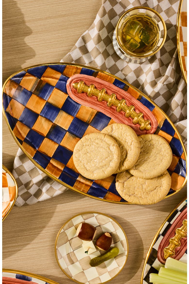Check Football Ceramic Serving Tray, Alternate, color, ORANGE