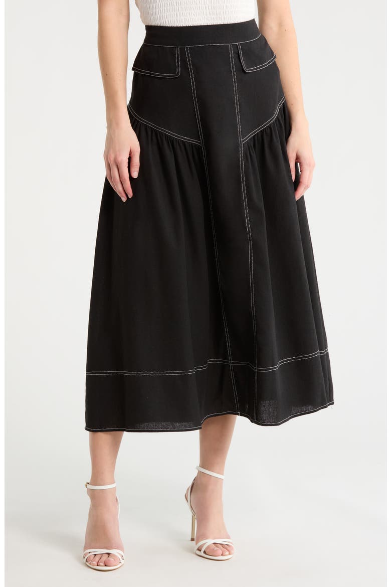 Davenport Midi Skirt, Main, color, BLACK W/ WHITE
