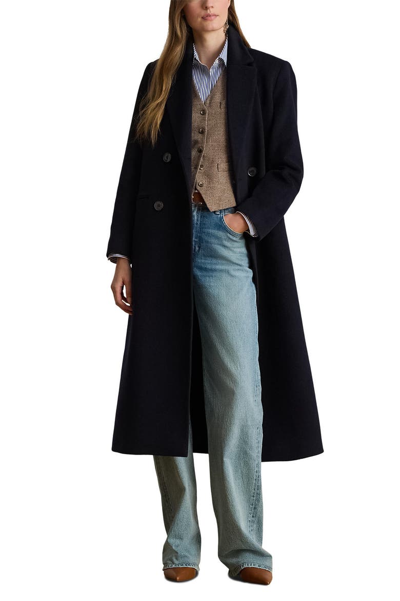 Wool Blend Double Breasted Coat, Main, color, REGAL NAVY
