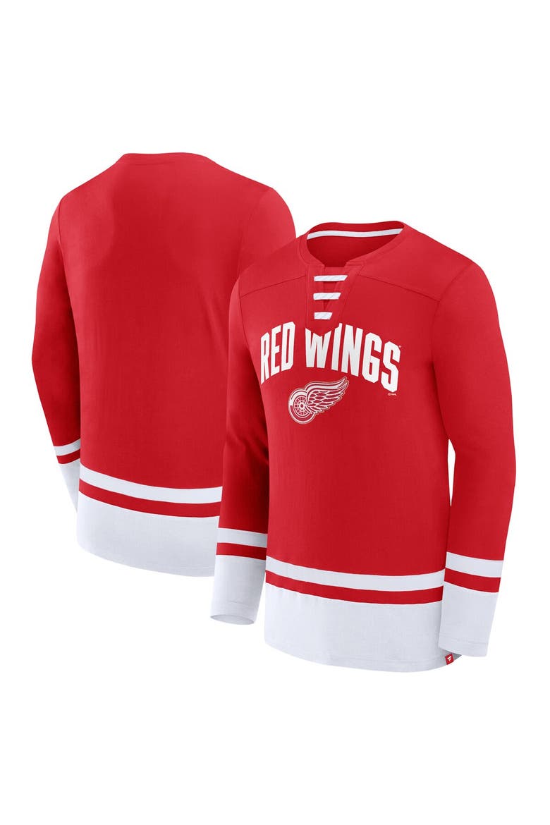 Men's Fanatics Branded Red Detroit Red Wings Back Pass Lace-Up Long Sleeve T-Shirt, Main, color, Red