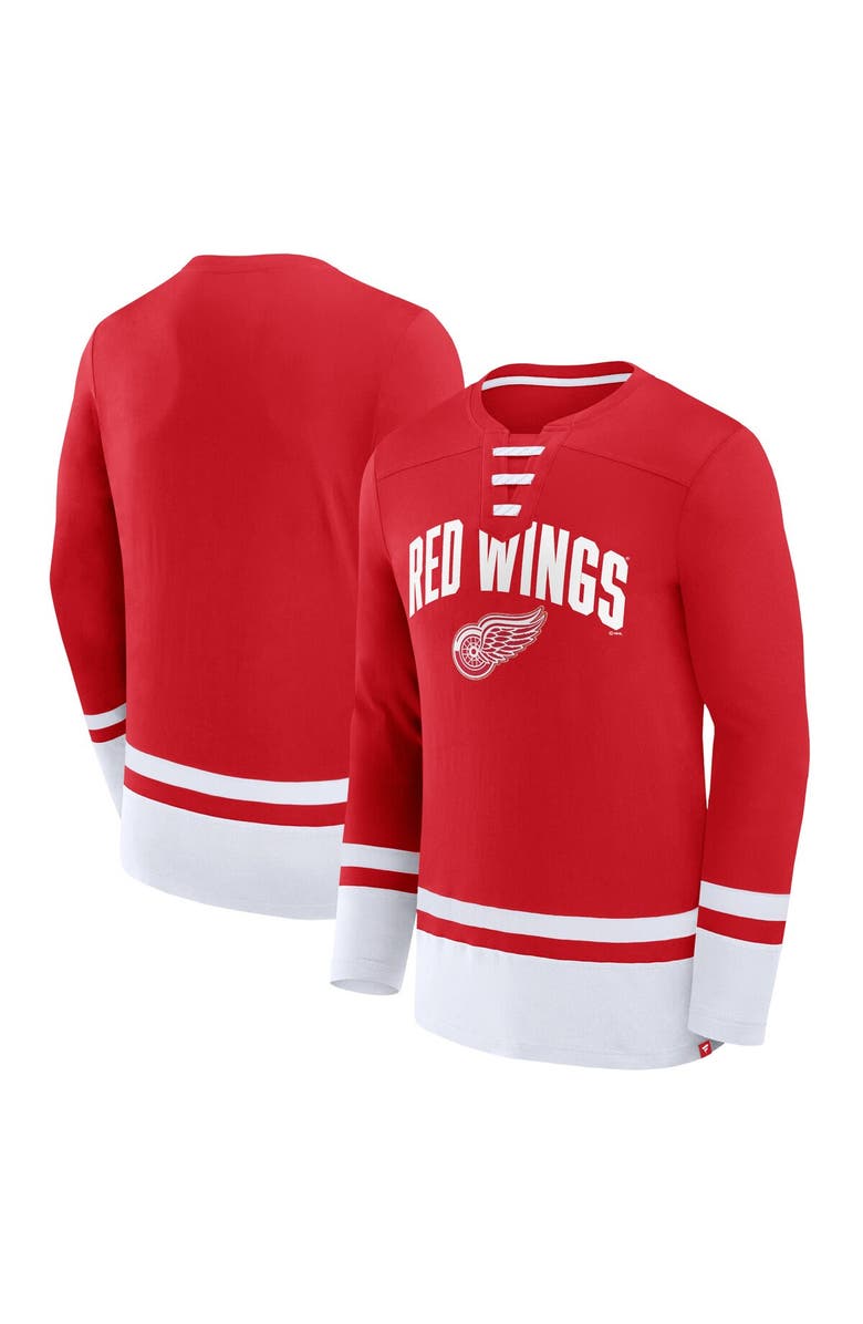 FANATICS Men's Fanatics Branded Red Detroit Red Wings Back Pass Lace-Up Long Sleeve T-Shirt, Main, color, 