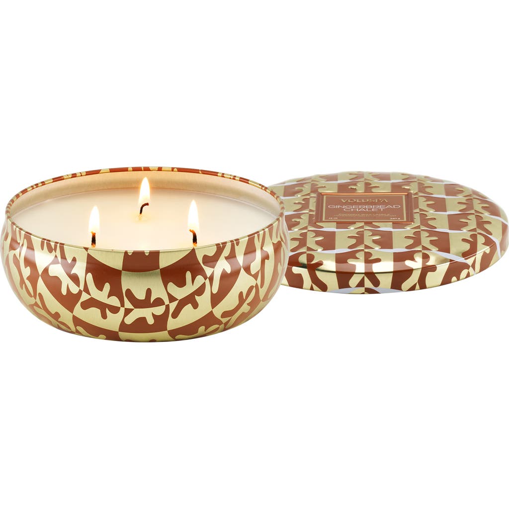 Voluspa Gingerbread Chalet Three-wick Tin Candle In Brown