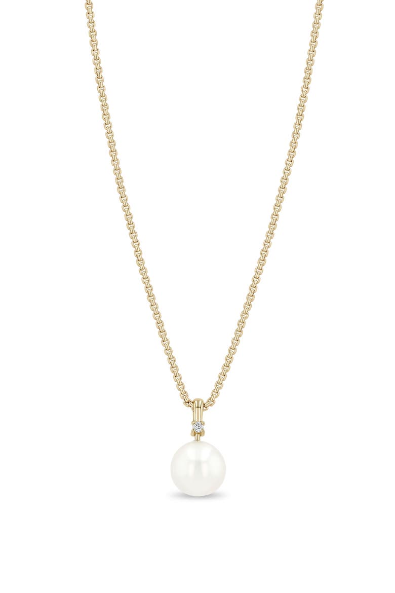 Diamond & Cultured Pearl Pendant Box Chain Necklace, Main, color, 14K YELLOW GOLD