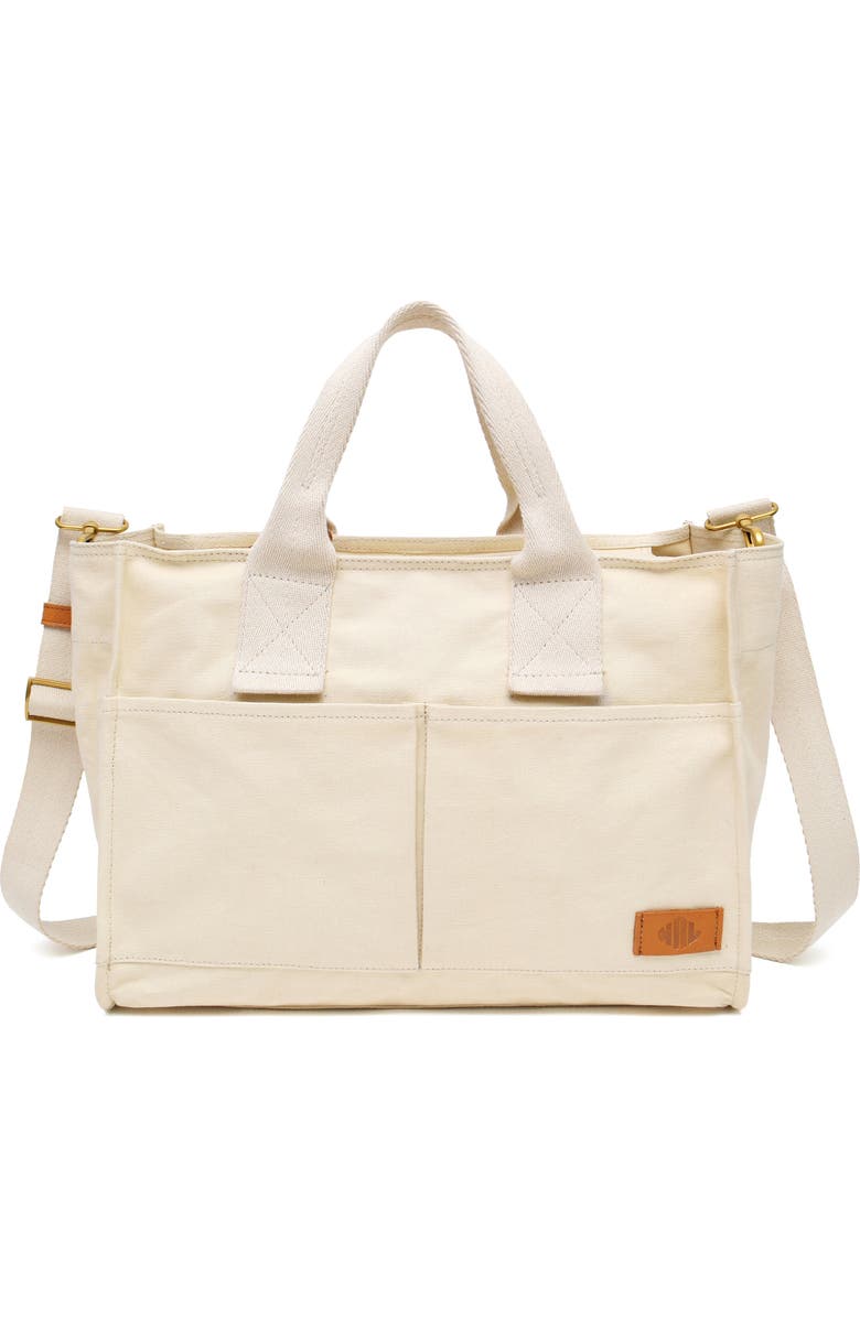 New Amsterdam Leatherworks Zinia Canvas Satchel, Main, color, Natural