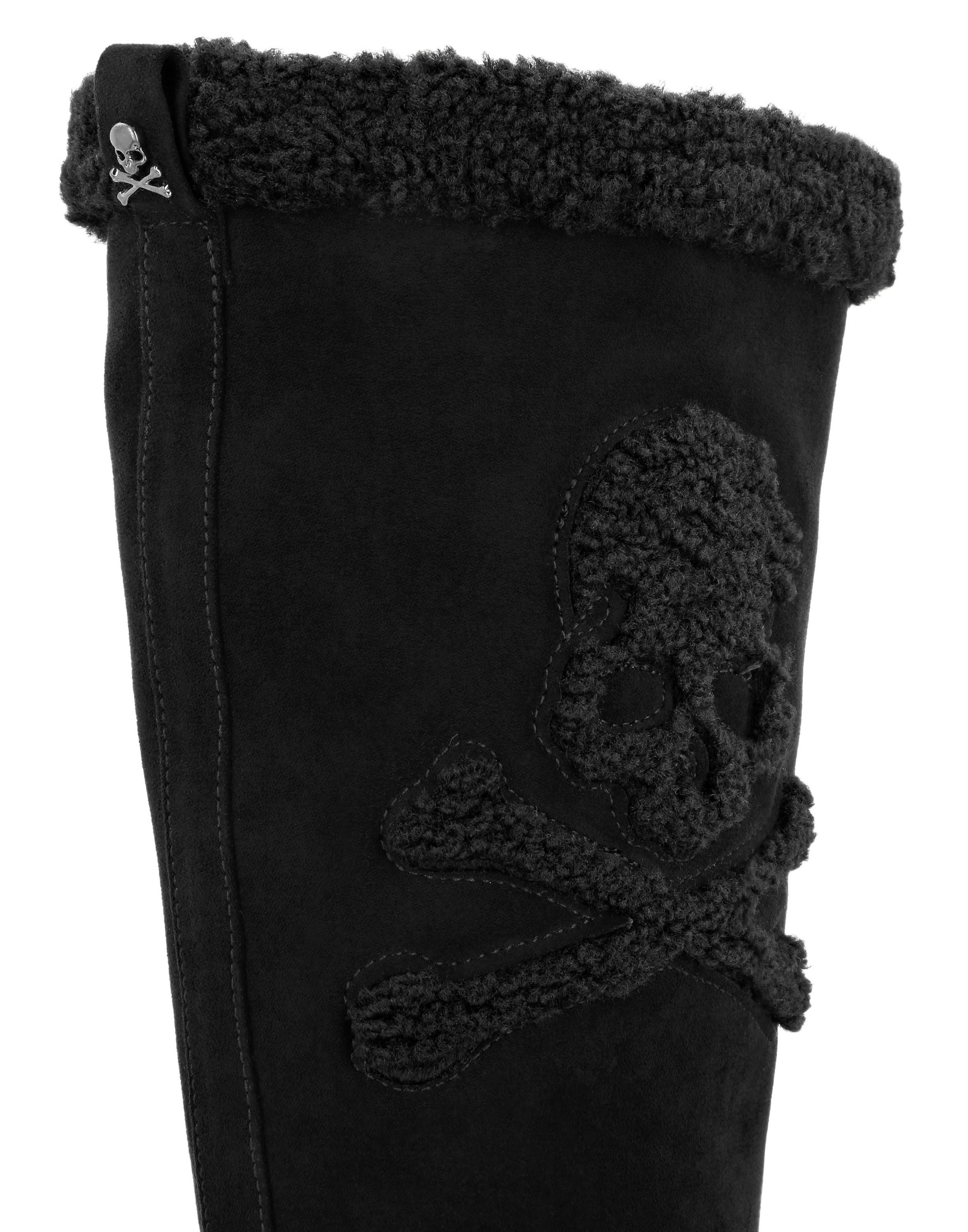 Mid Flat Boots Skull & Bones Women, Alternate, color, black