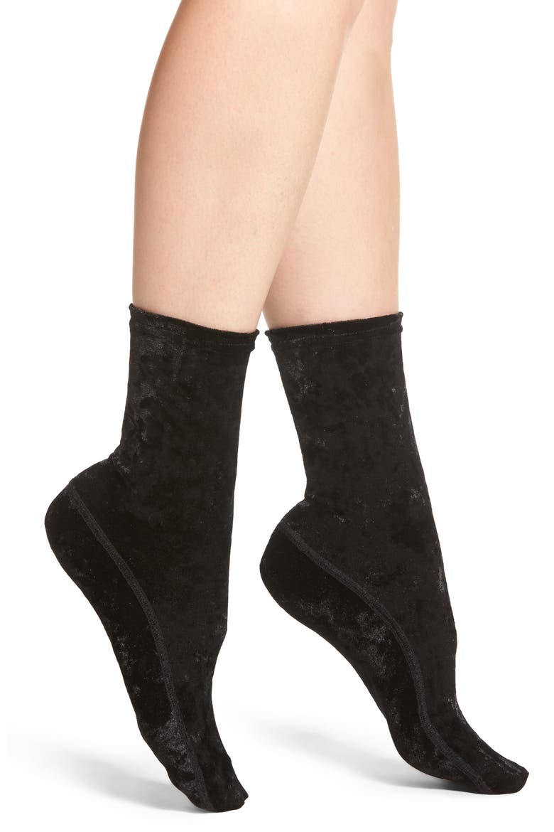 Crushed Velvet Socks, Main, color, BLACK