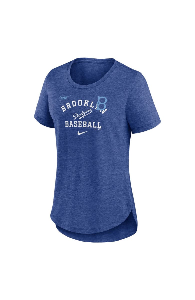 Nike Women's Nike Heather Royal Brooklyn Dodgers Rewind Arch Mix Tri-Blend T-Shirt, Alternate, color, 