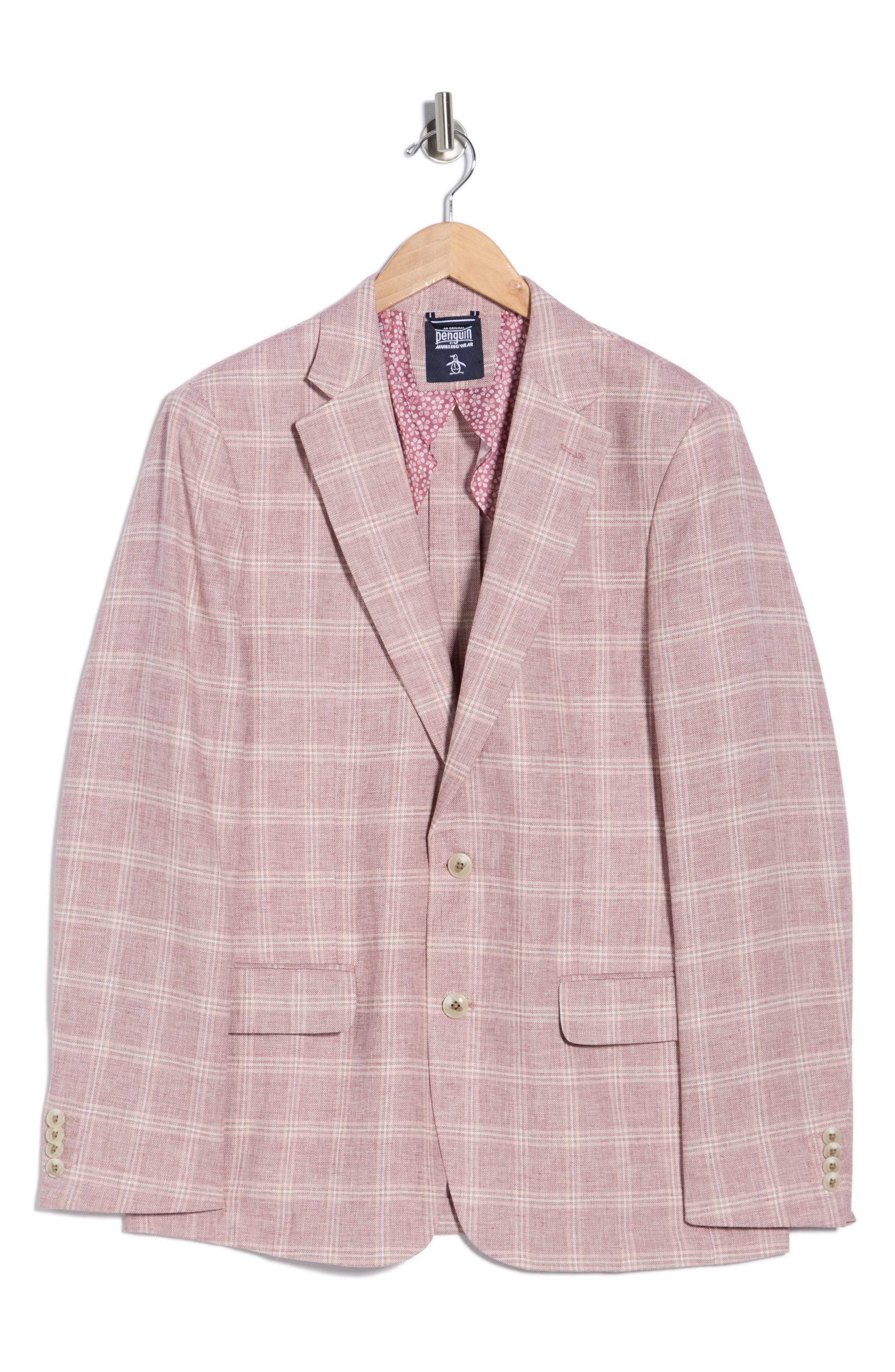Original Penguin Pink Windowpane Plaid Linen & Cotton Sport Coat