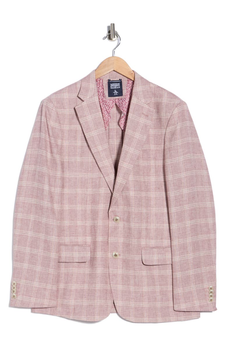 Original Penguin Pink Windowpane Plaid Linen & Cotton Sport Coat, Alternate, color, Pink