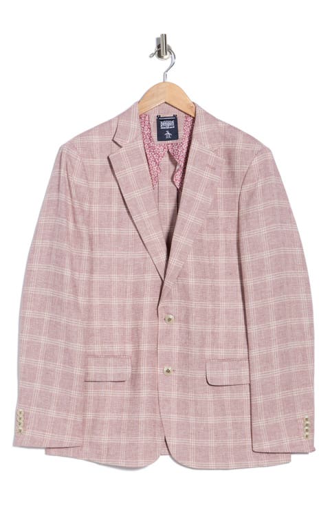 Pink Windowpane Plaid Linen & Cotton Sport Coat (Short, Regular, Long & Big)