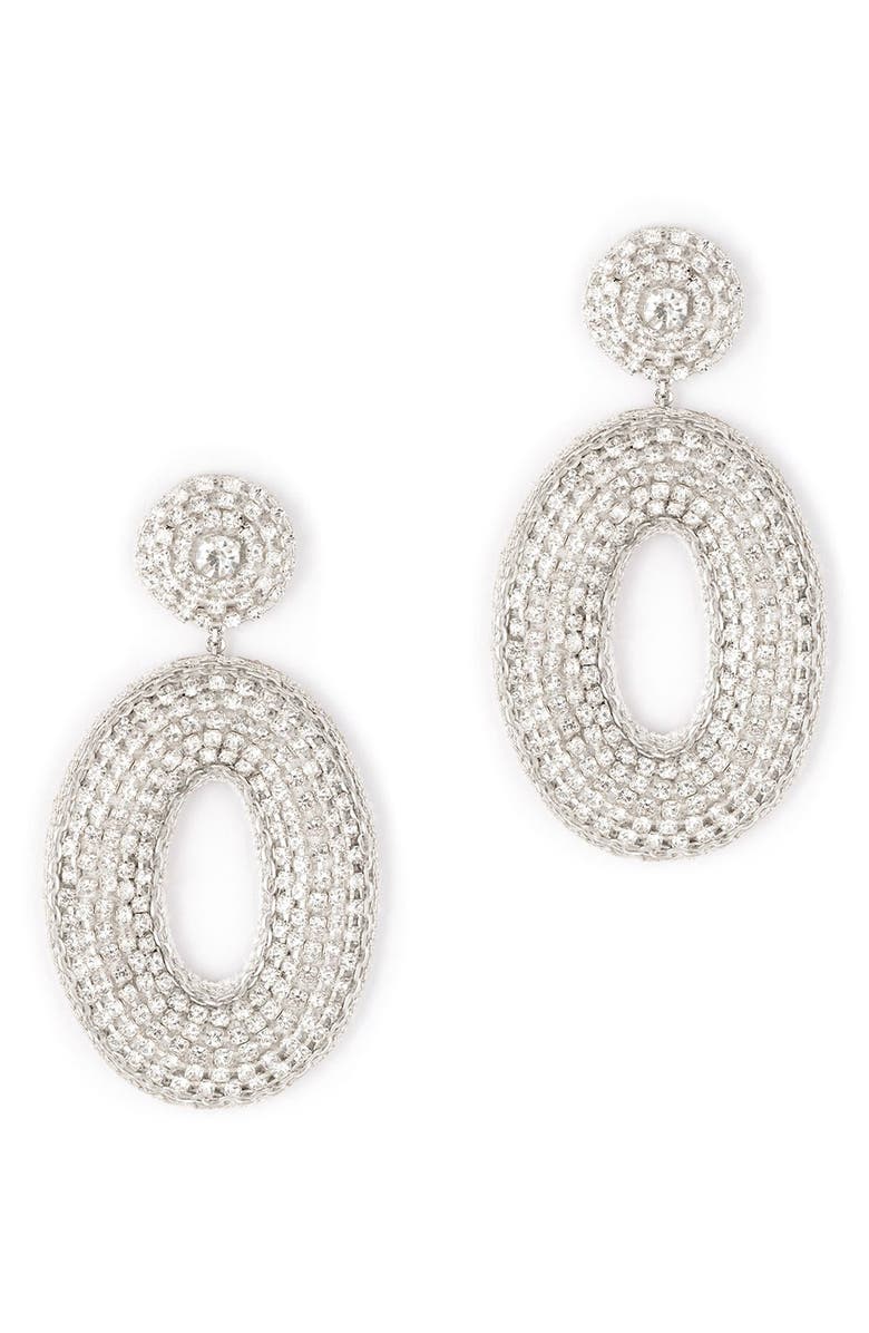 Deepa Gurnani Odeya Crystal Drop Earrings, Main, color, Silver
