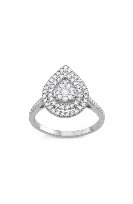 FZN Sterling Silver Diamond Pavé Teardrop Bridal Ring - 0.44ct.