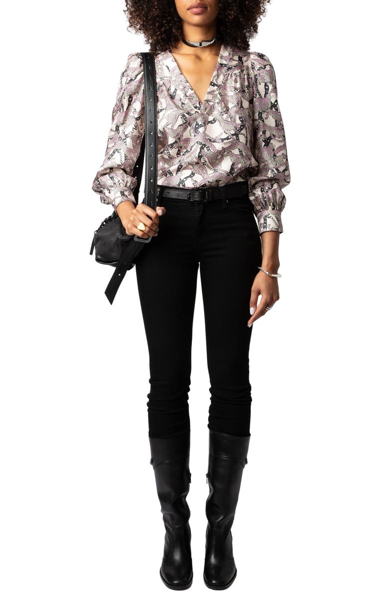 Zadig & Voltaire Telia Wild Chains Print Silk Top, Alternate, color, 