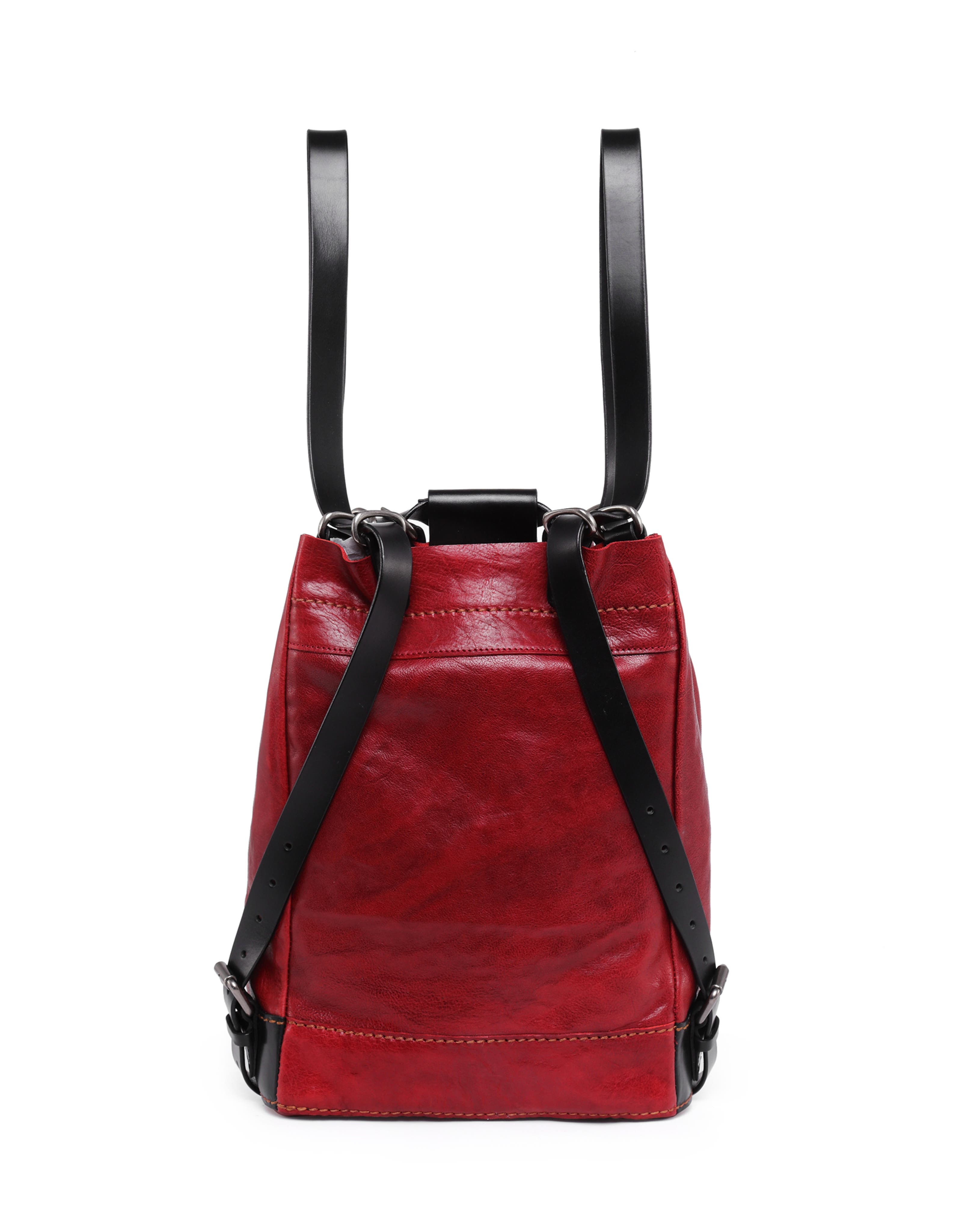 Canna Genuine Leather Convertible Bucket Backpack, Alternate, color, Red