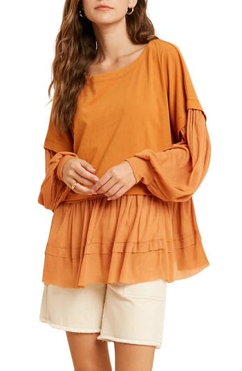 Wishlist Ruffle Tiered Top In Orange