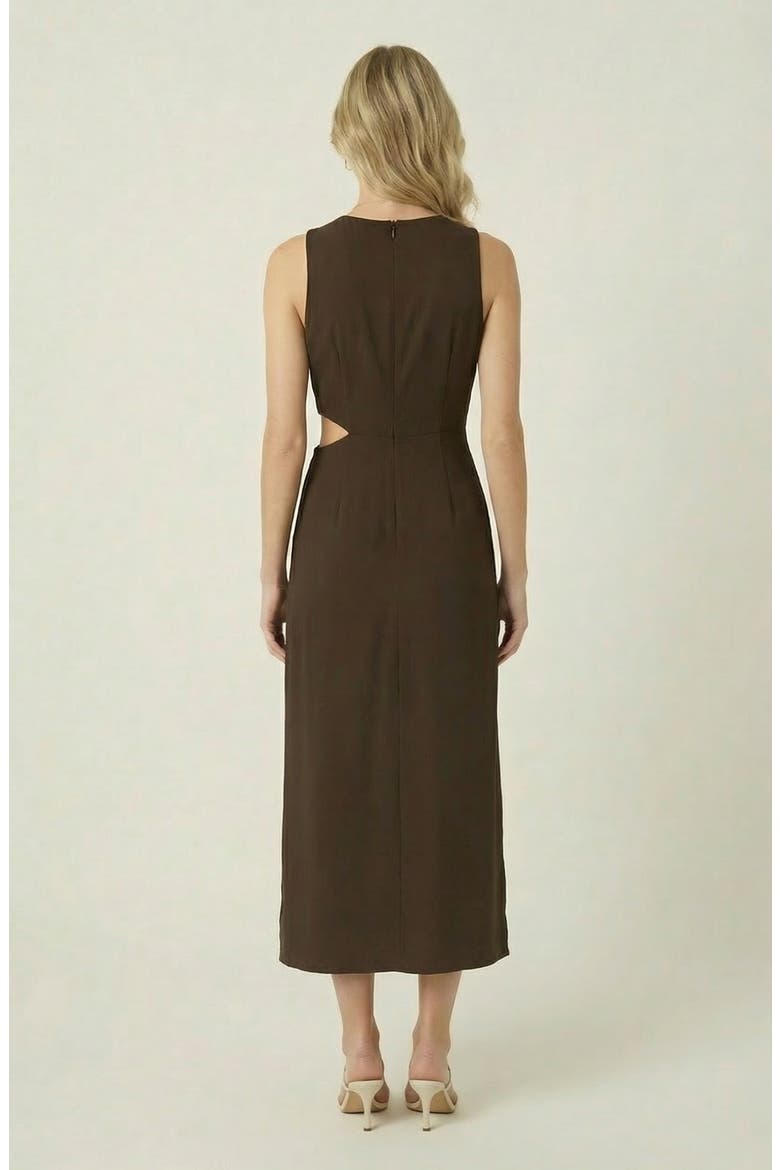 Sleeveless Side Twist Front Slit Midi Dress, Alternate, color, Brown