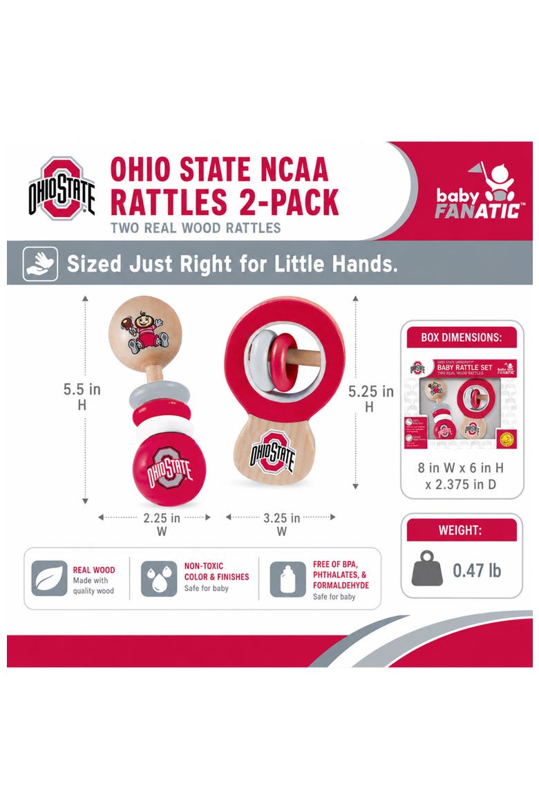Ohio State Buckeyes Baby Rattles 2-Pack, Alternate, color, Multicolor