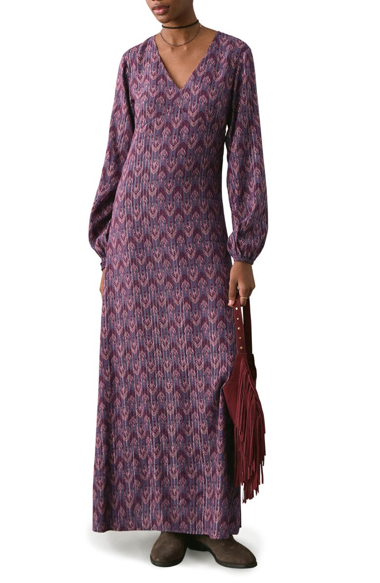 MANGO TEEN Print Long Sleeve Maxi Dress, Main, color, Purple