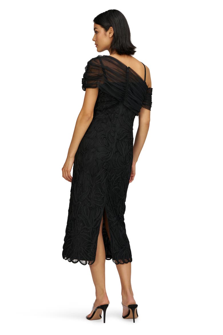 Addilyn Soutache Mesh Cold-Shoulder Cocktail Dress, Alternate, color, BLACK