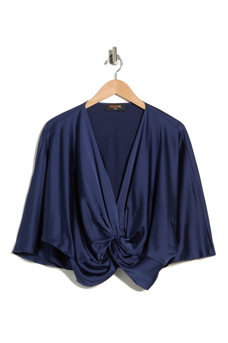 Satin Front Twist Top, Alternate, color, NAVY