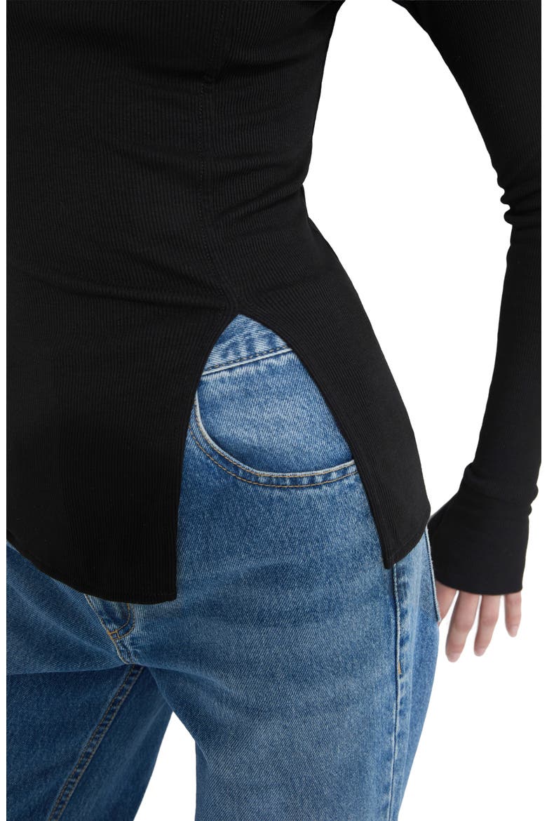 Clover Ribbed Mock Neck Top, Alternate, color, BLACK