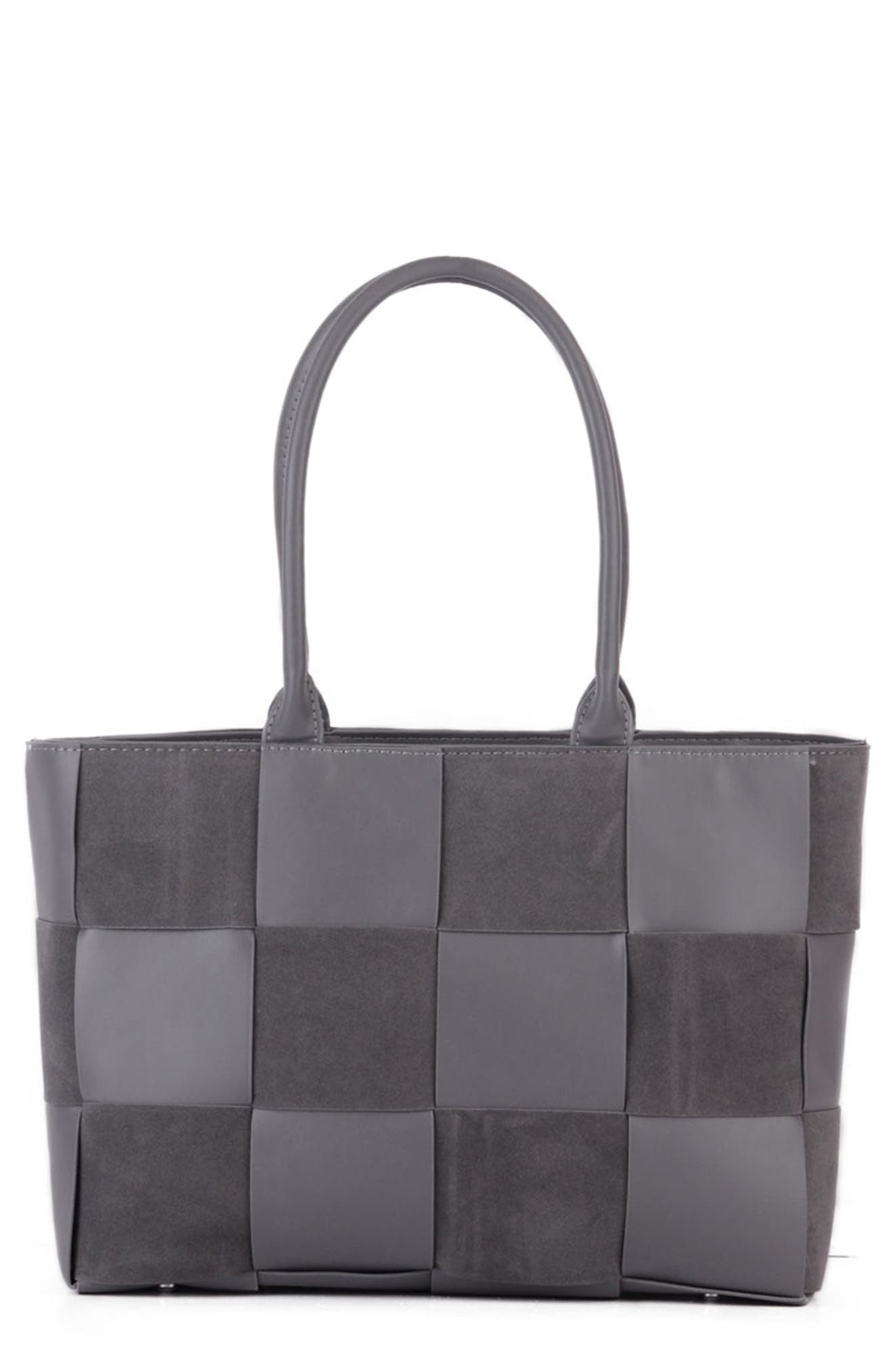 Woven PU Tote Bag, Main, color, GREY