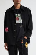 SONG FOR THE MUTE Floral Appliqué Corduroy Shirt Jacket