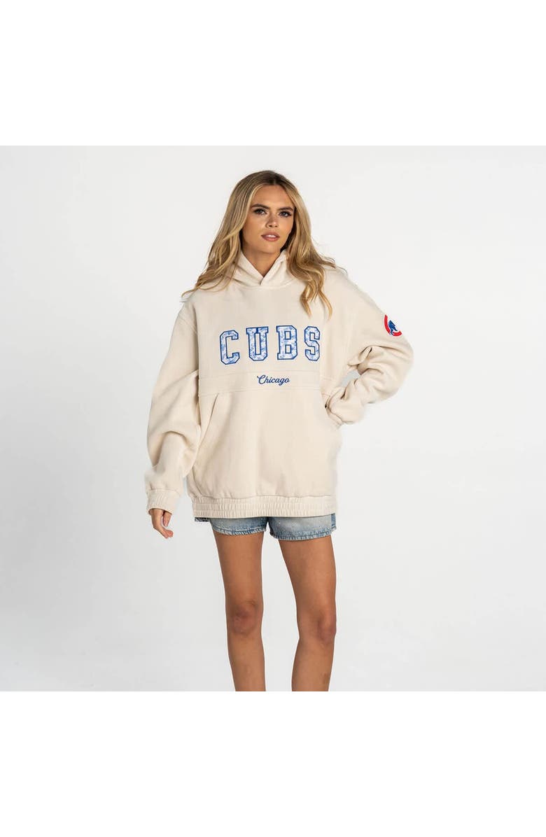 THE WILD COLLECTIVE Women's The Wild Collective  Cream Chicago Cubs Oversized Cord Tri-Blend Hoodie, Main, color, Cream