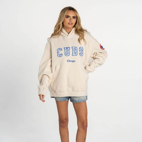 Women's The Wild Collective  Cream Chicago Cubs Oversized Cord Tri-Blend Hoodie