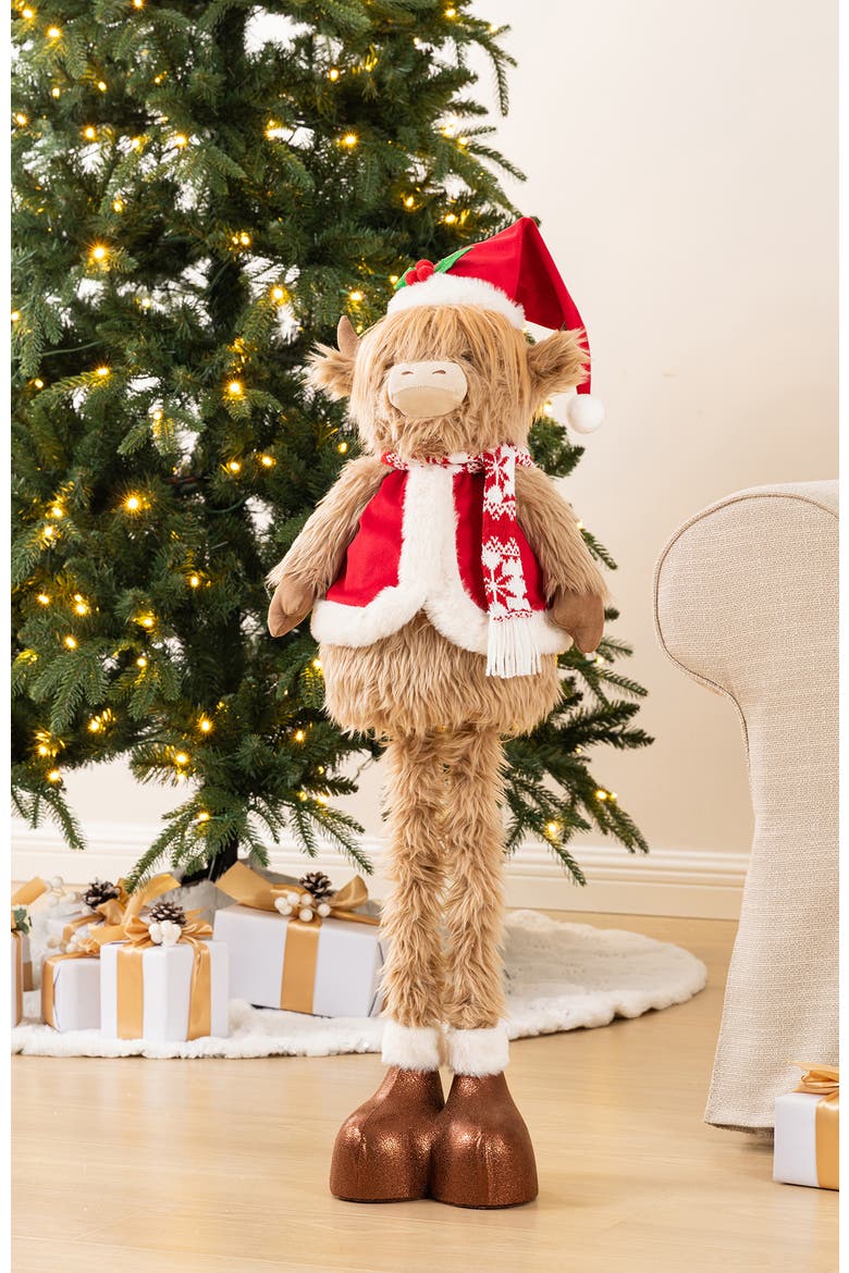 Fabric Christmas Highland Cow with Telescoped Legs Standing Decor, Alternate, color, Red
