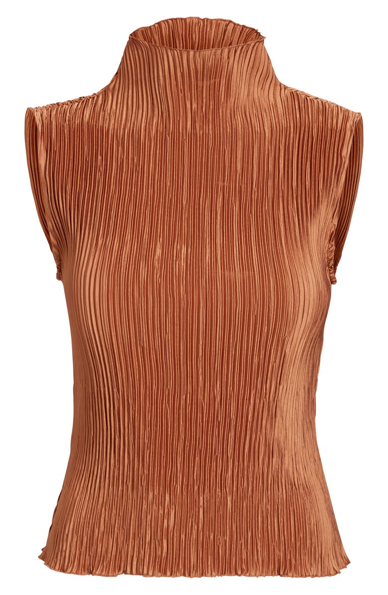 LIONESS Ford Funnel Neck Plissé Top, Alternate, color, Umber